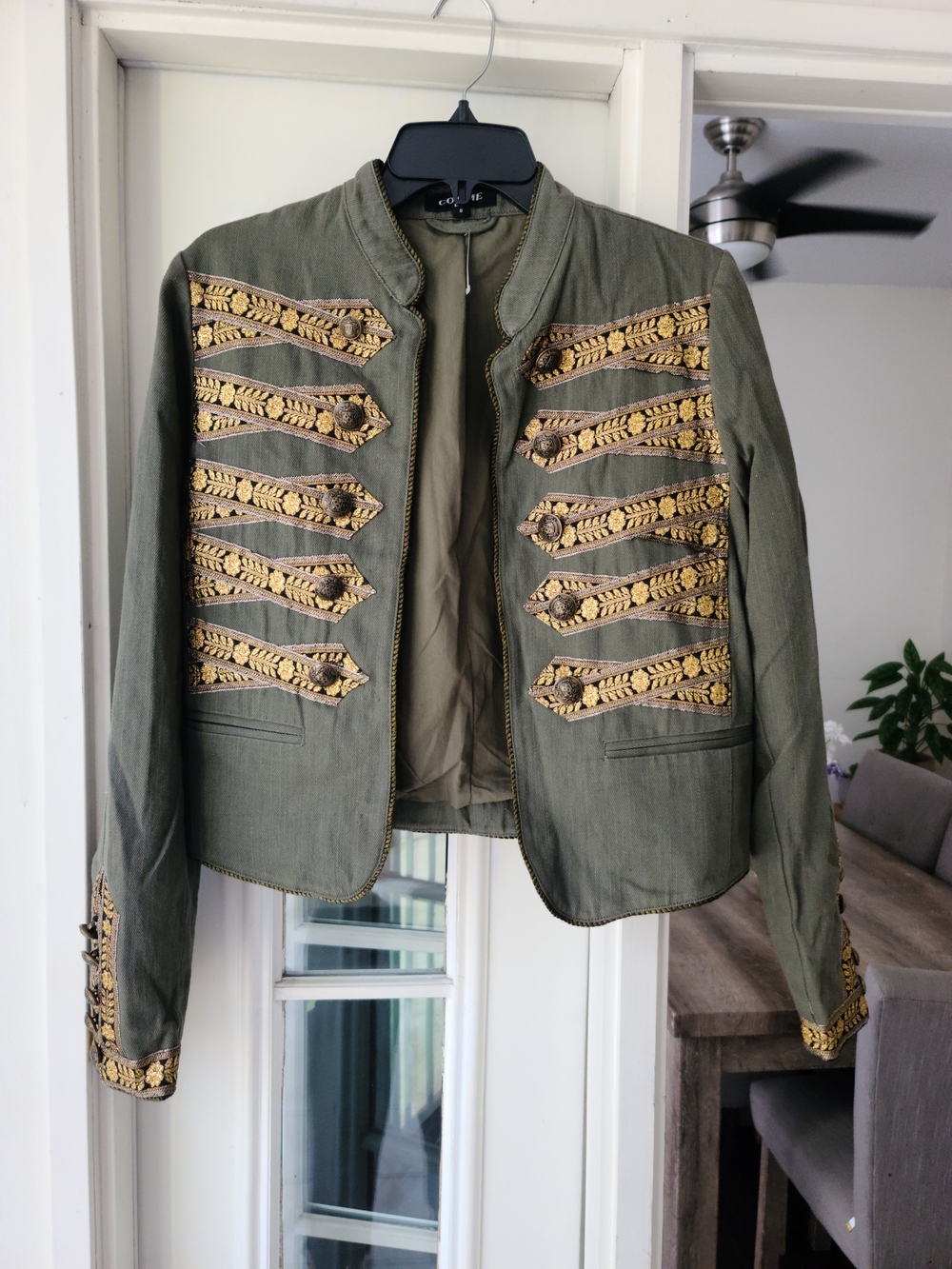 Embroidered Olive Green Military-Style Women's Jacket